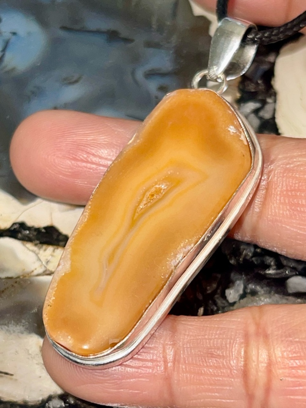 Peach Solar Agate Crystal Pendant 2 1/2”
